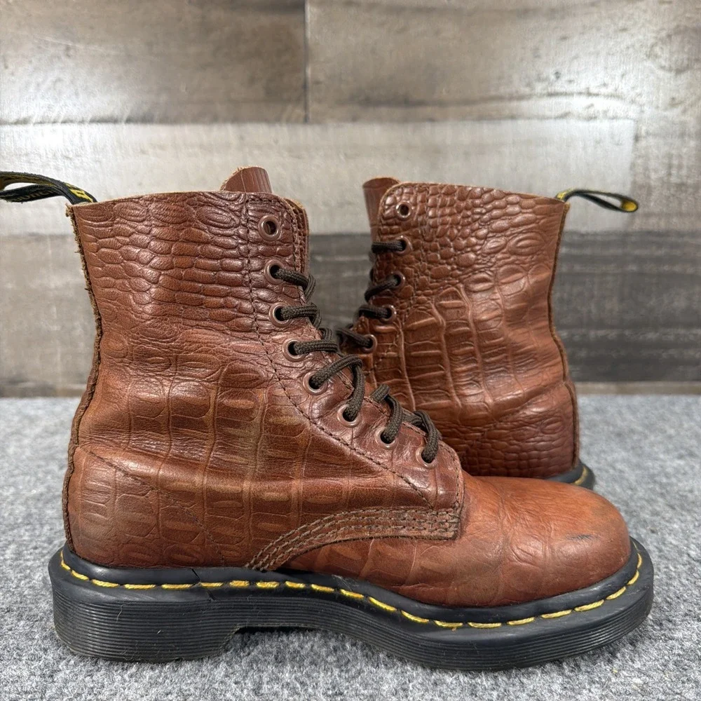 Dr Martens 1460 Pascal Croc Boots Brown Leather 8 Eye Combat US 6 EU 37